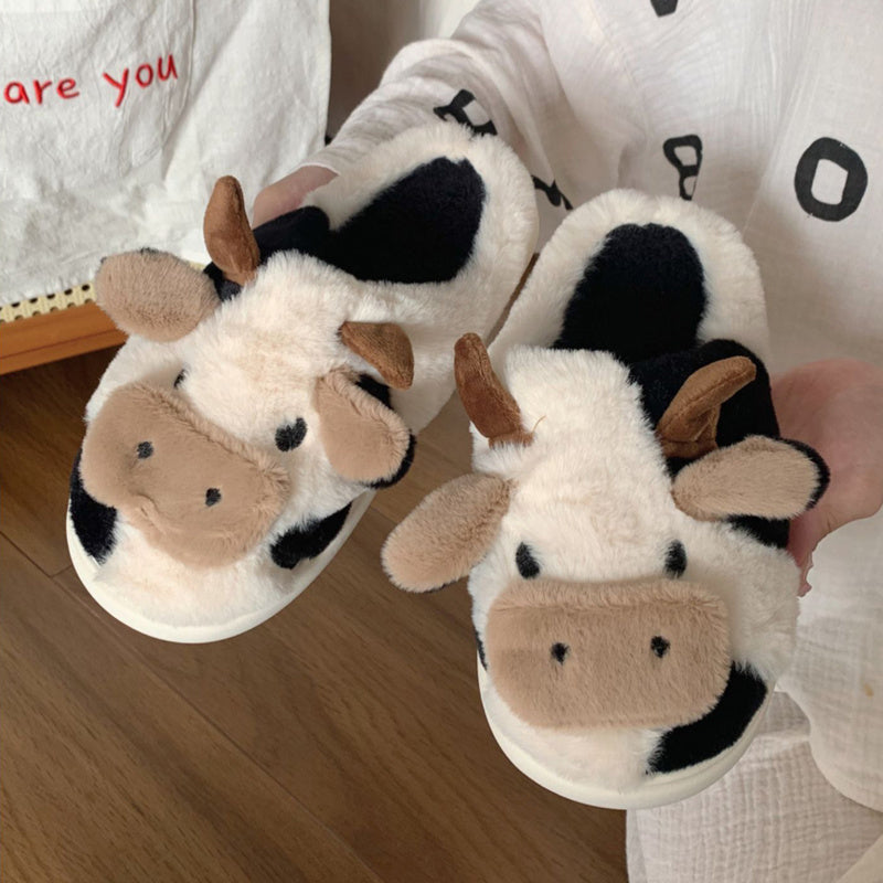 MooMelt™ Fluffy Cow Slippers – Cute Plush Winter