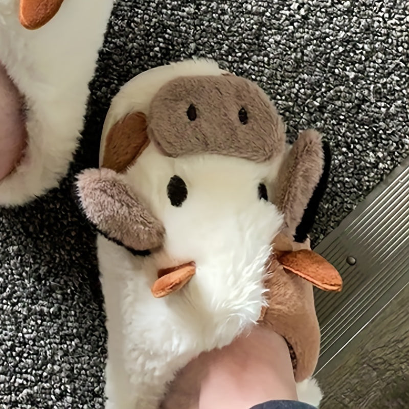 MooMelt™ Fluffy Cow Slippers – Cute Plush Winter
