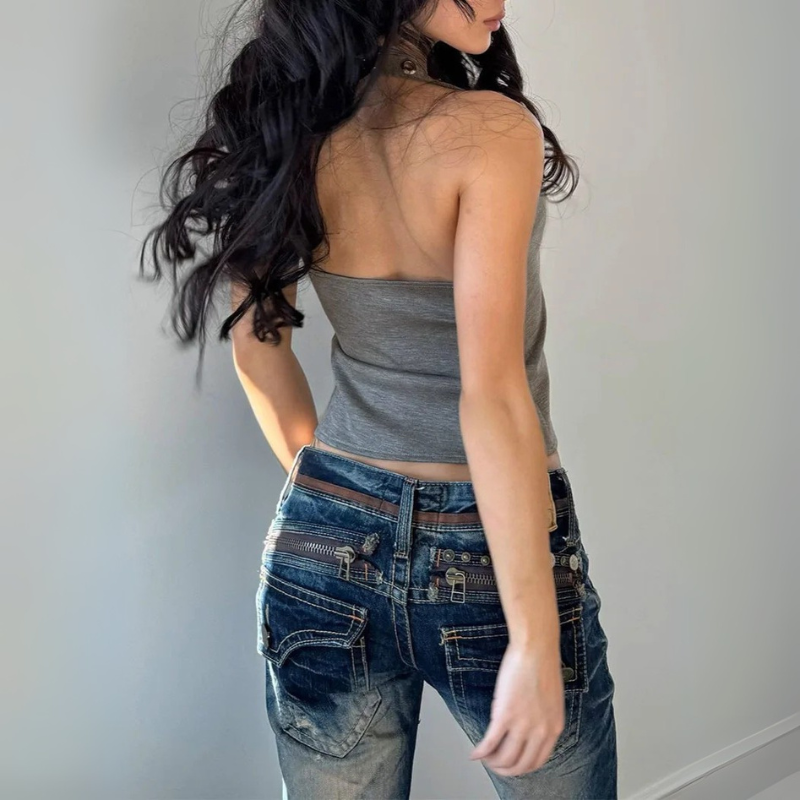 ChromeSculpt™ Y2K Plunge Halter Vest