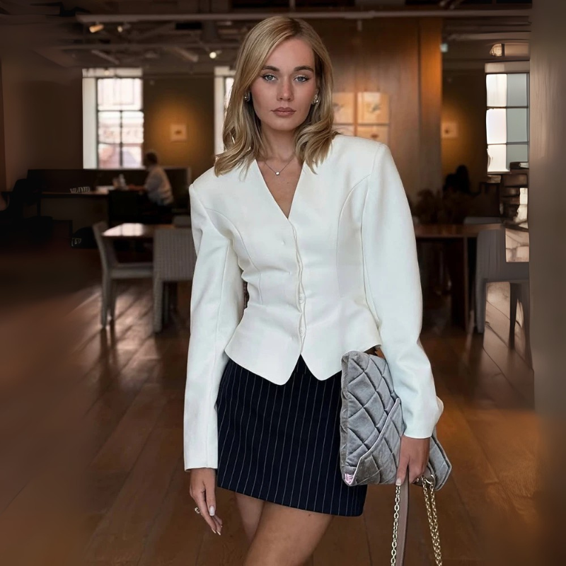 TARUXY™ RibbonLine Striped V-Neck Blazer