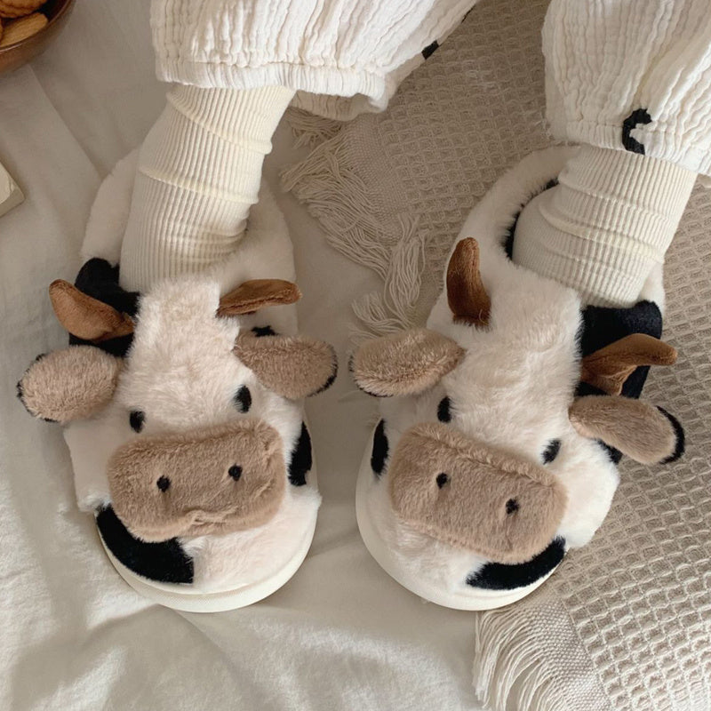 MooMelt™ Fluffy Cow Slippers – Cute Plush Winter
