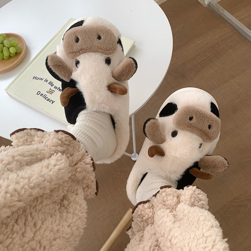 MooMelt™ Fluffy Cow Slippers – Cute Plush Winter