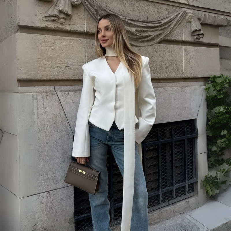 TARUXY™ RibbonLine Striped V-Neck Blazer