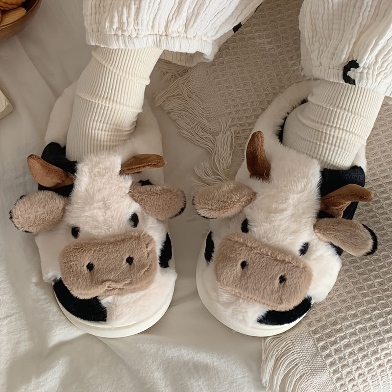 MooMelt™ Fluffy Cow Slippers – Cute Plush Winter