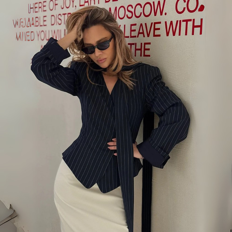 TARUXY™ RibbonLine Striped V-Neck Blazer