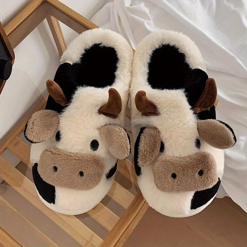 MooMelt™ Fluffy Cow Slippers – Cute Plush Winter