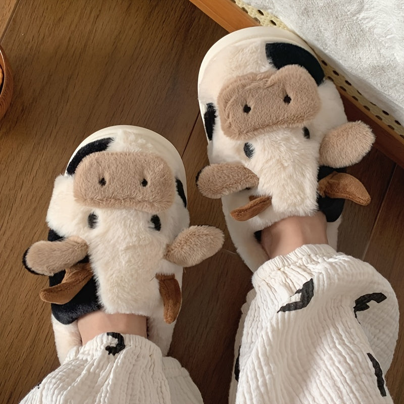 MooMelt™ Fluffy Cow Slippers – Cute Plush Winter