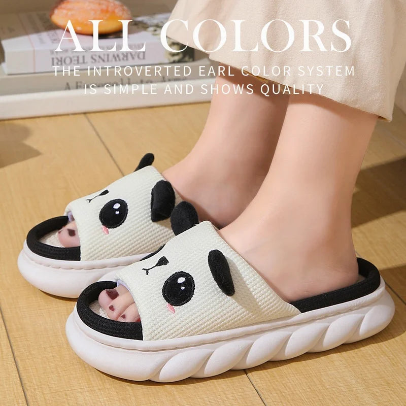 Cute Cartoon Cow, Frog & Panda Unisex Linen Slippers