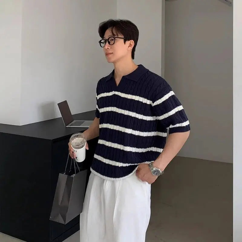 Seoul Street™ Unisex Retro Stripe Polo