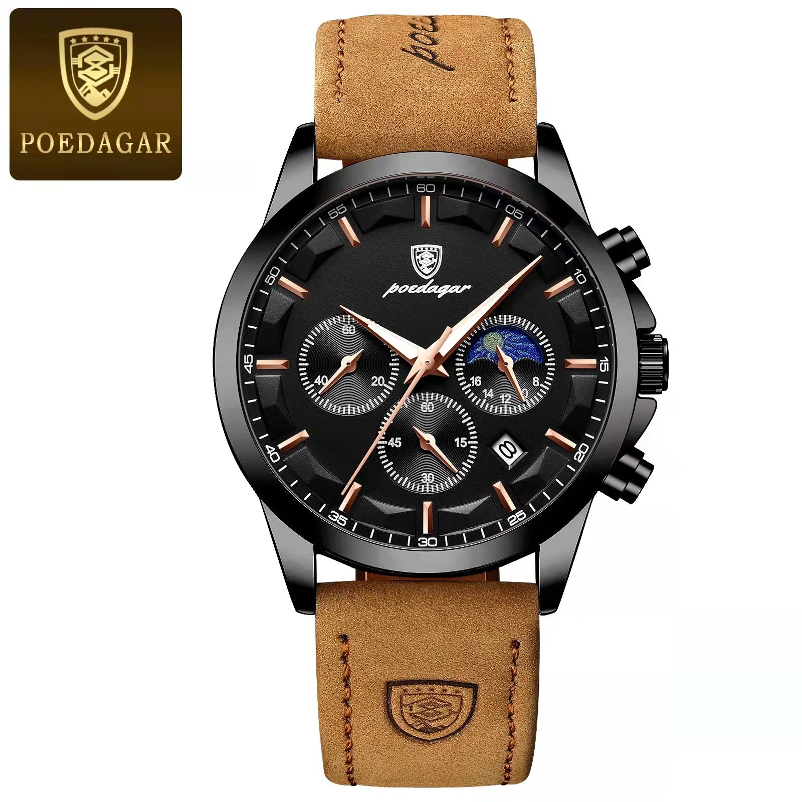 POEDAGAR Leather Chronograph
