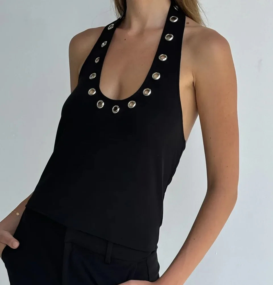 ChromeSculpt™ Y2K Plunge Halter Vest