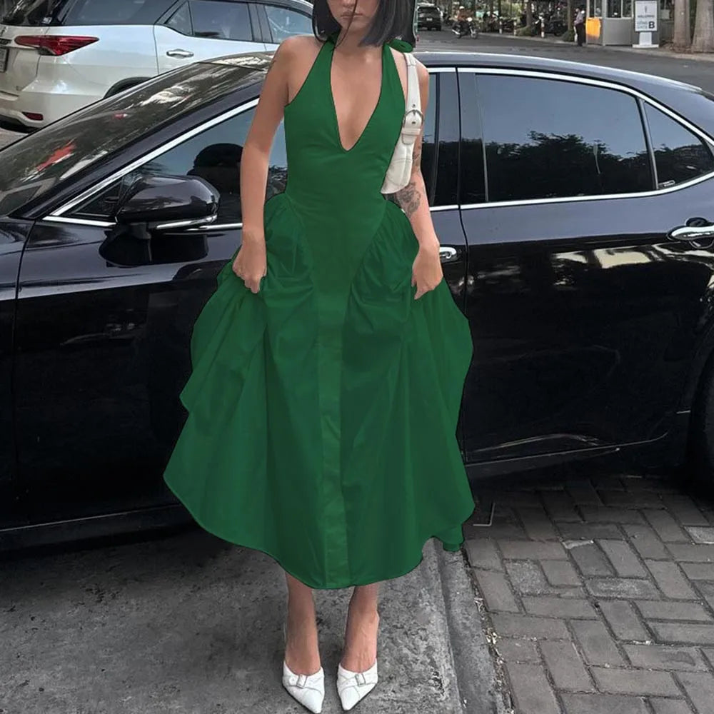 Talenza White Backless V-Neck Dress