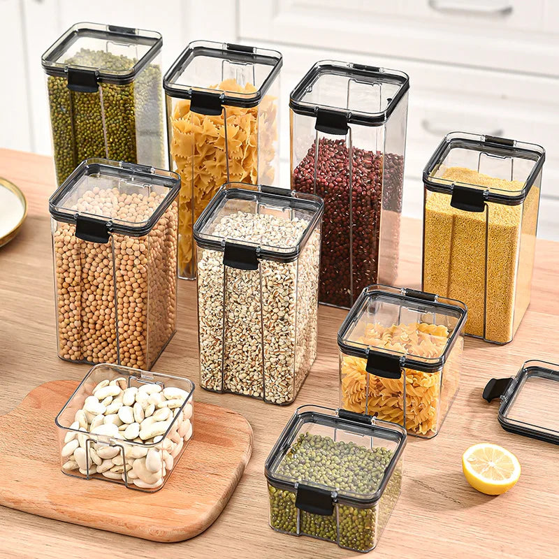 GrainGuard™ Kitchen Storage Jars – Large Plastic Airtight Organizer Set for Pantry & Seasonings