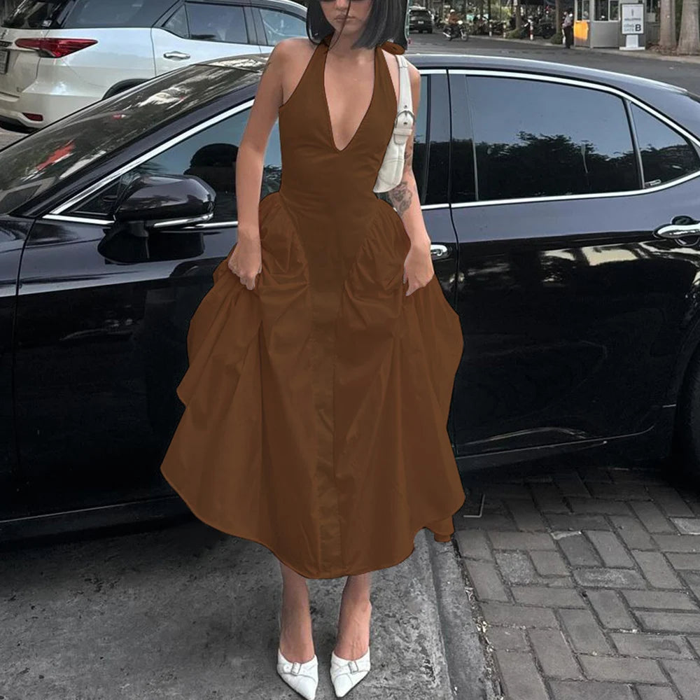 Talenza White Backless V-Neck Dress