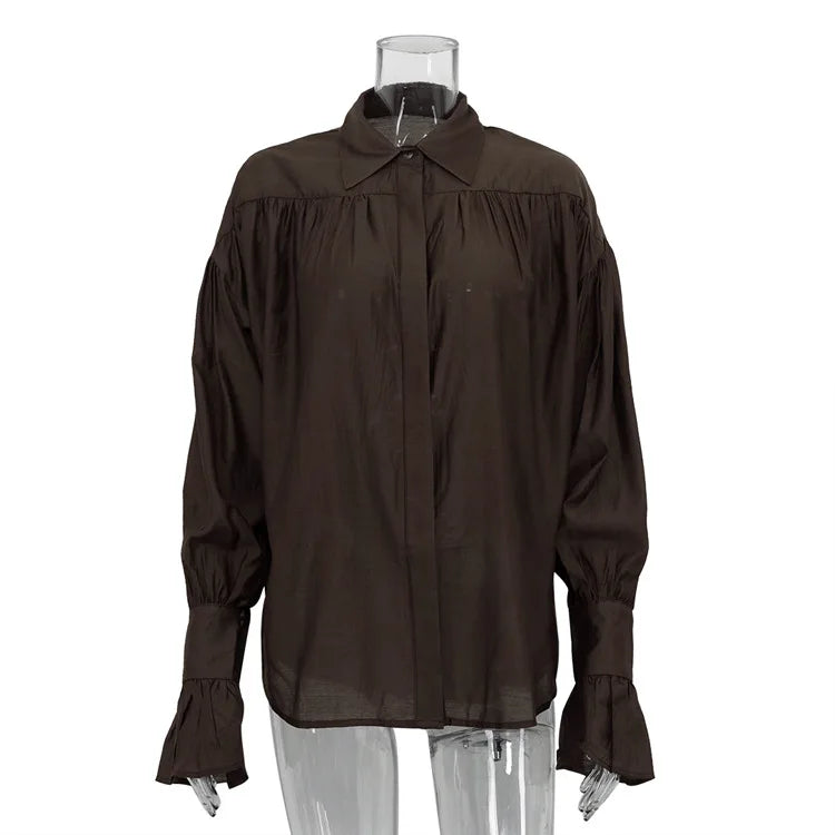 TARUXY™ Blush Grace™ Loose Fit Button-Up Shirt