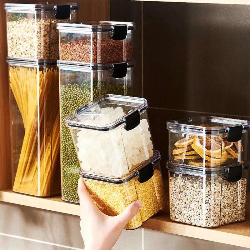 GrainGuard™ Kitchen Storage Jars – Large Plastic Airtight Organizer Set for Pantry & Seasonings