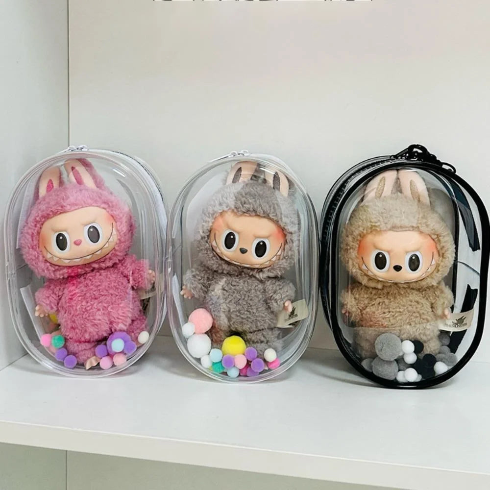 Labubu™ Protective Plush Sitting Bag – 17cm Transparent Dustproof Cover