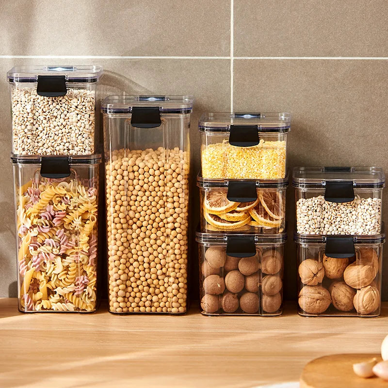 GrainGuard™ Kitchen Storage Jars – Large Plastic Airtight Organizer Set for Pantry & Seasonings