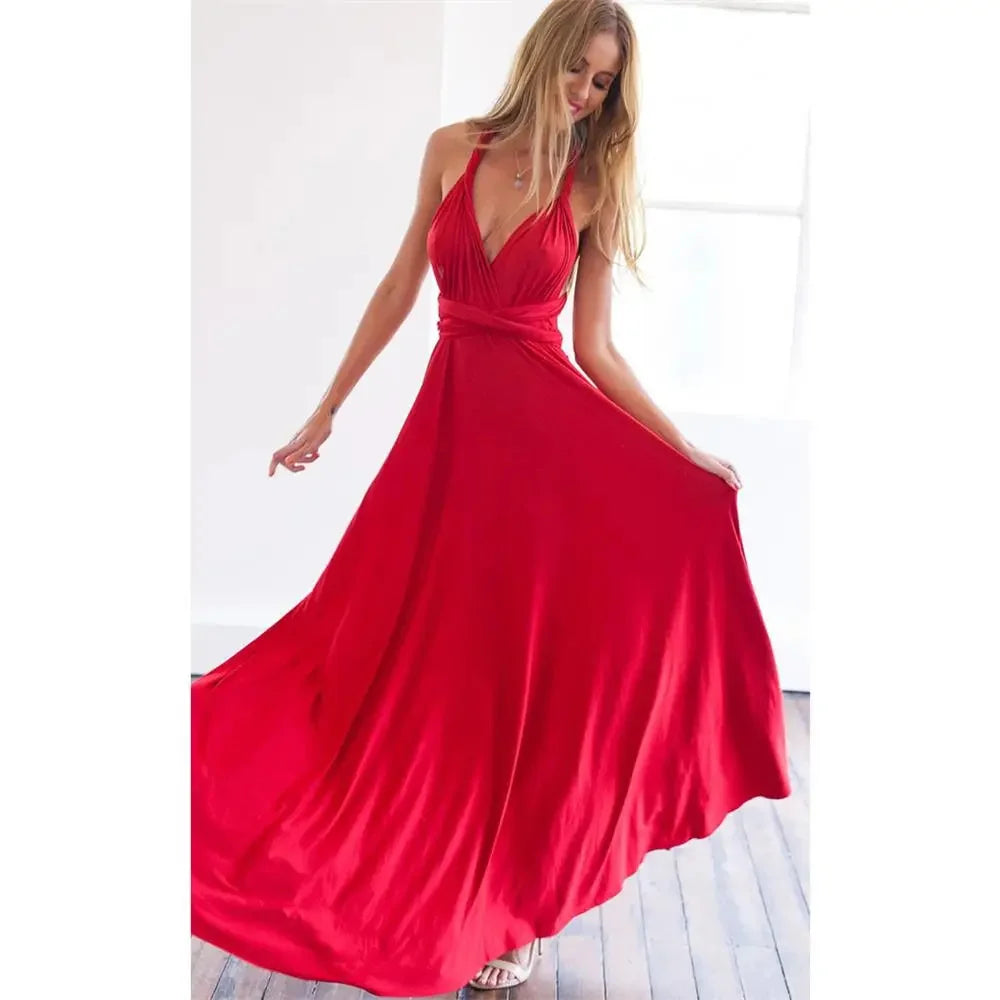 Multiway Convertible Boho Maxi Dress - Sexy Red Wrap Bandage Party Gown