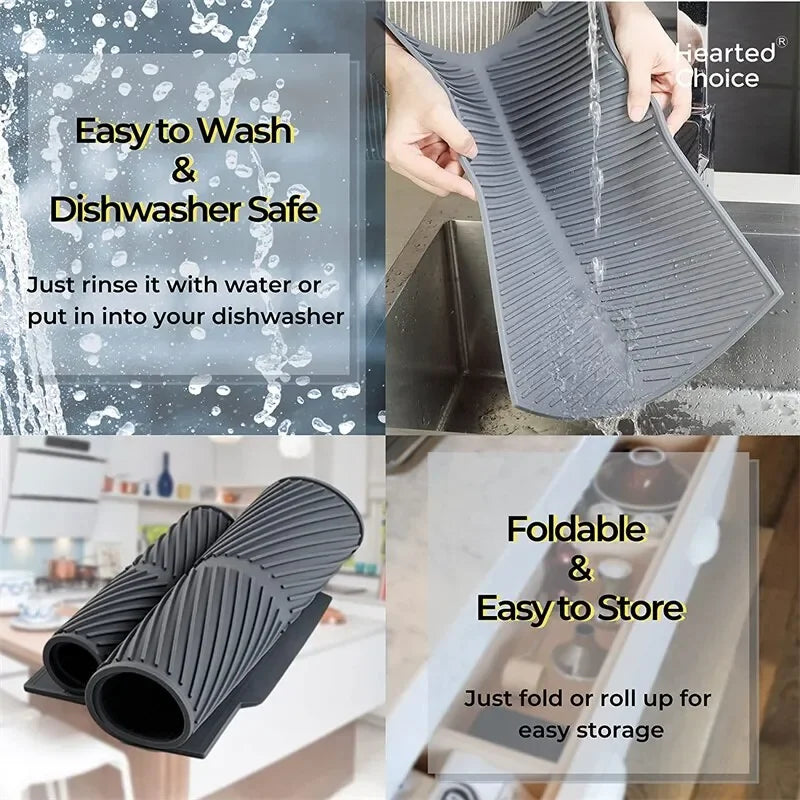 Silicone Kitchen Drain & Drying Mat – Non-Slip Heat-Resistant Coaster for Pots, Dishes, and Tableware