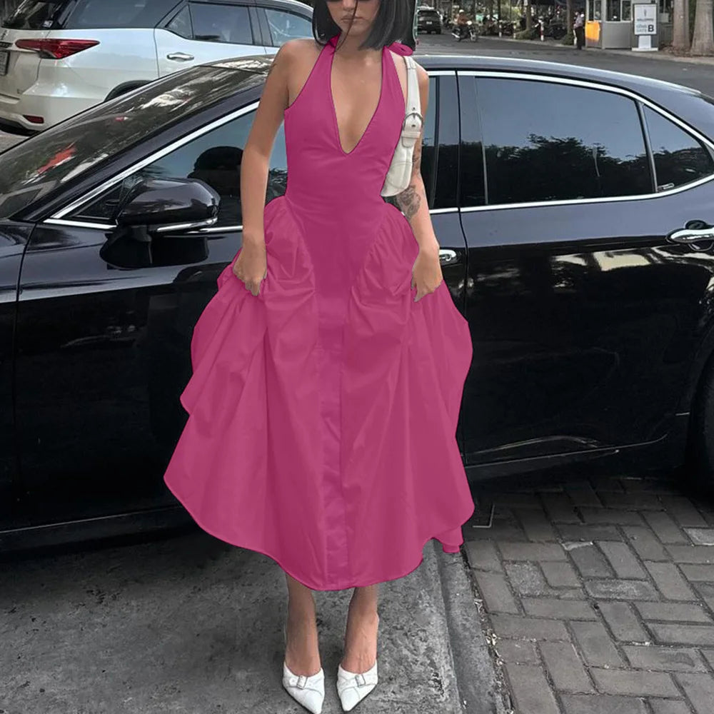 Talenza White Backless V-Neck Dress