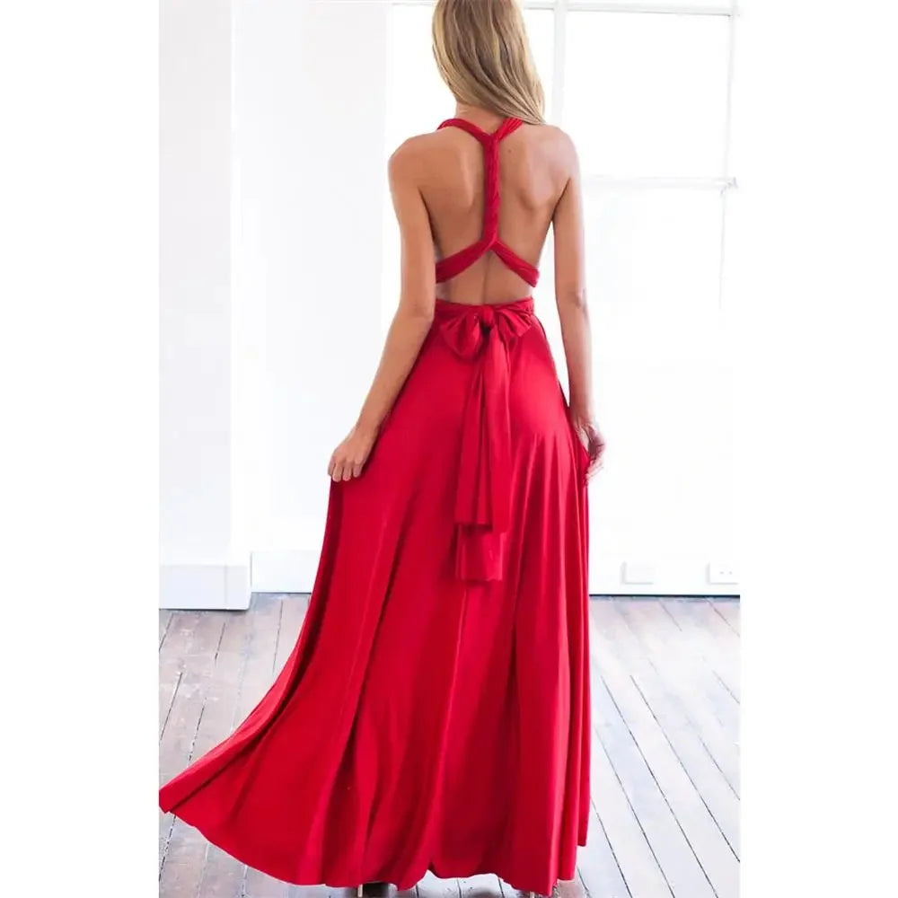 Multiway Convertible Boho Maxi Dress - Sexy Red Wrap Bandage Party Gown