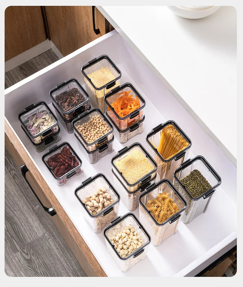 GrainGuard™ Kitchen Storage Jars – Large Plastic Airtight Organizer Set for Pantry & Seasonings