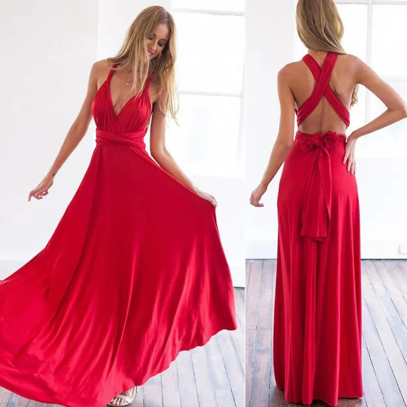 Multiway Convertible Boho Maxi Dress - Sexy Red Wrap Bandage Party Gown