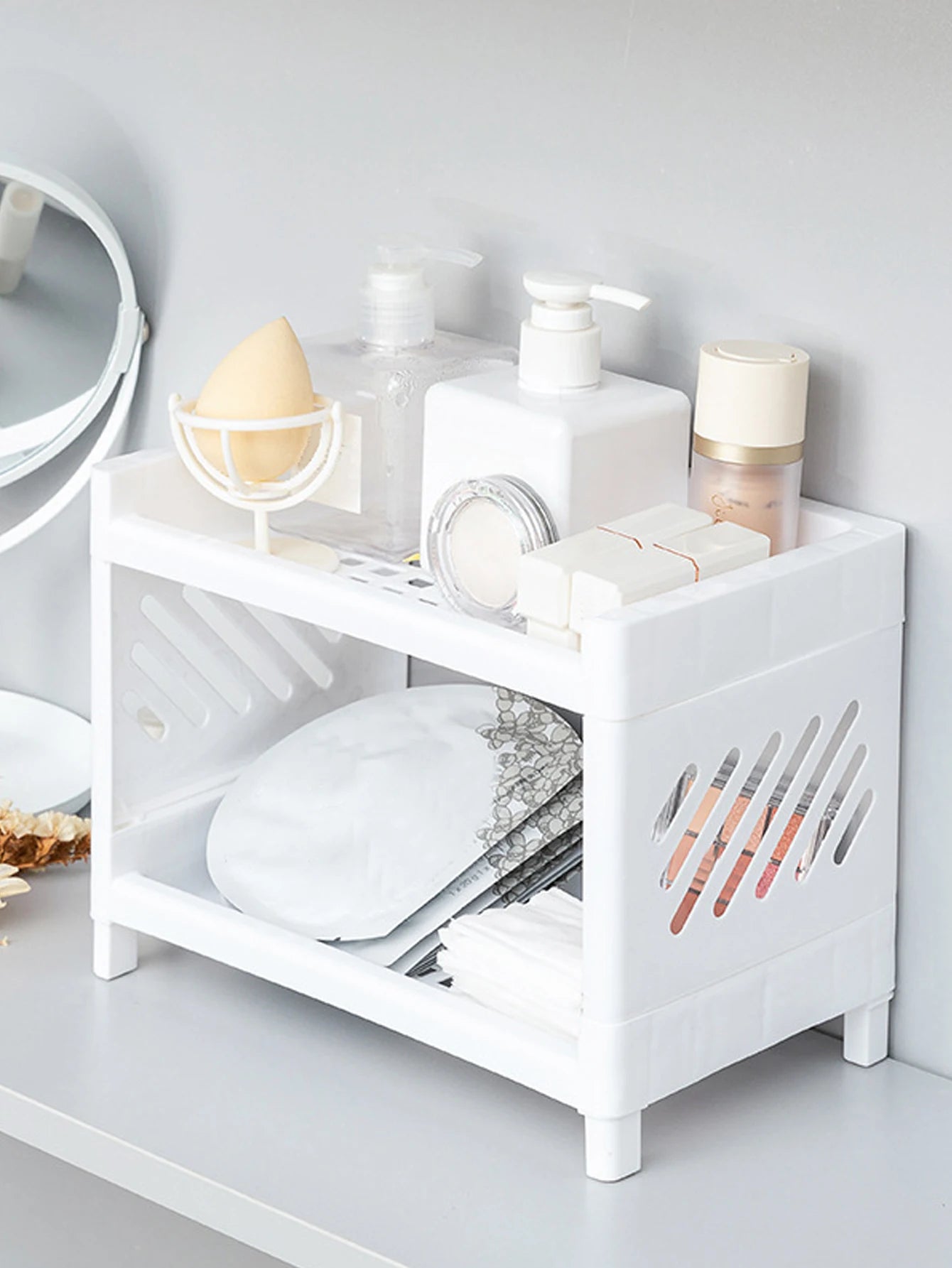 Double Layer Desktop Storage Rack – White