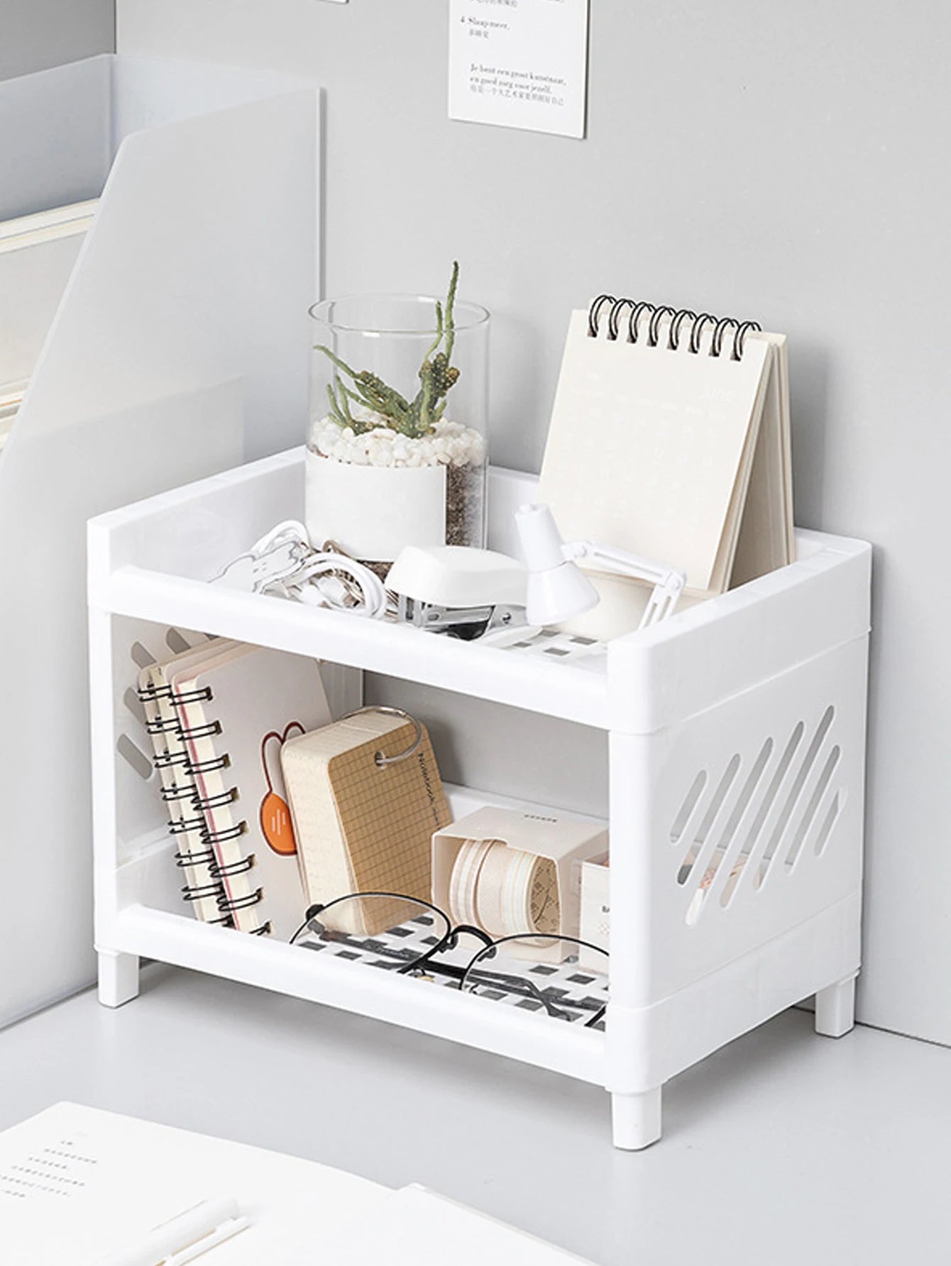Double Layer Desktop Storage Rack – White