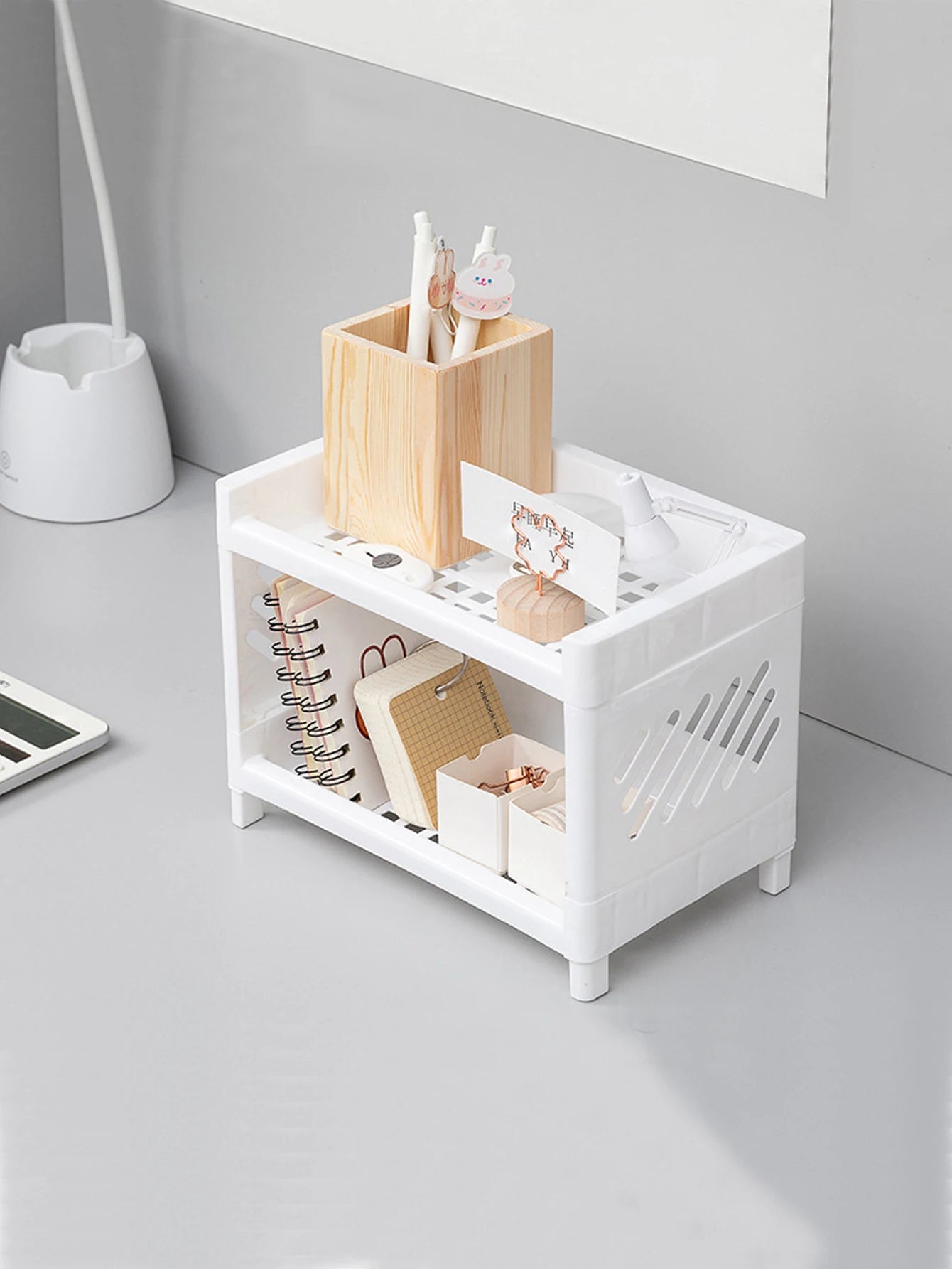Double Layer Desktop Storage Rack – White