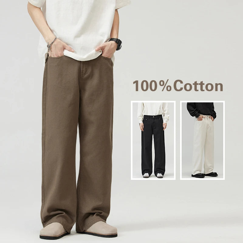 Men’s Relaxed Fit Cotton Jeans – Soft Korean-Style Casual Trousers