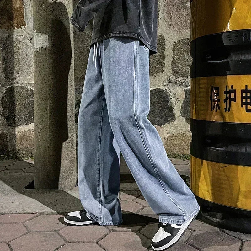 Korean Streetwear Wide-Leg Jeans for Men – 2024 Loose Fit Denim