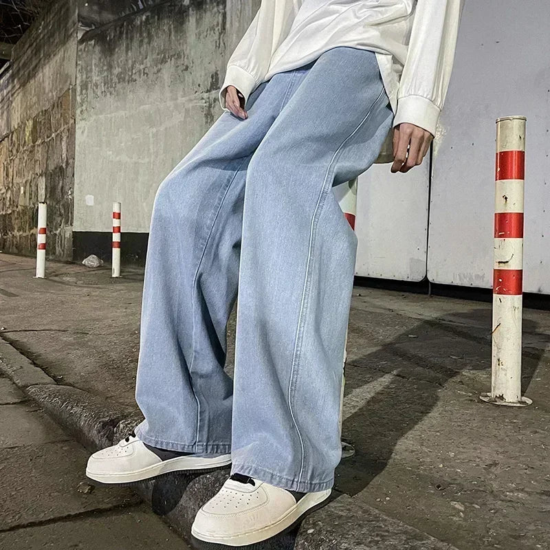 Korean Streetwear Wide-Leg Jeans for Men – 2024 Loose Fit Denim