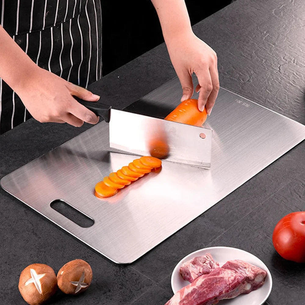 Double-Sided Stainless Steel & Wood Cutting Board