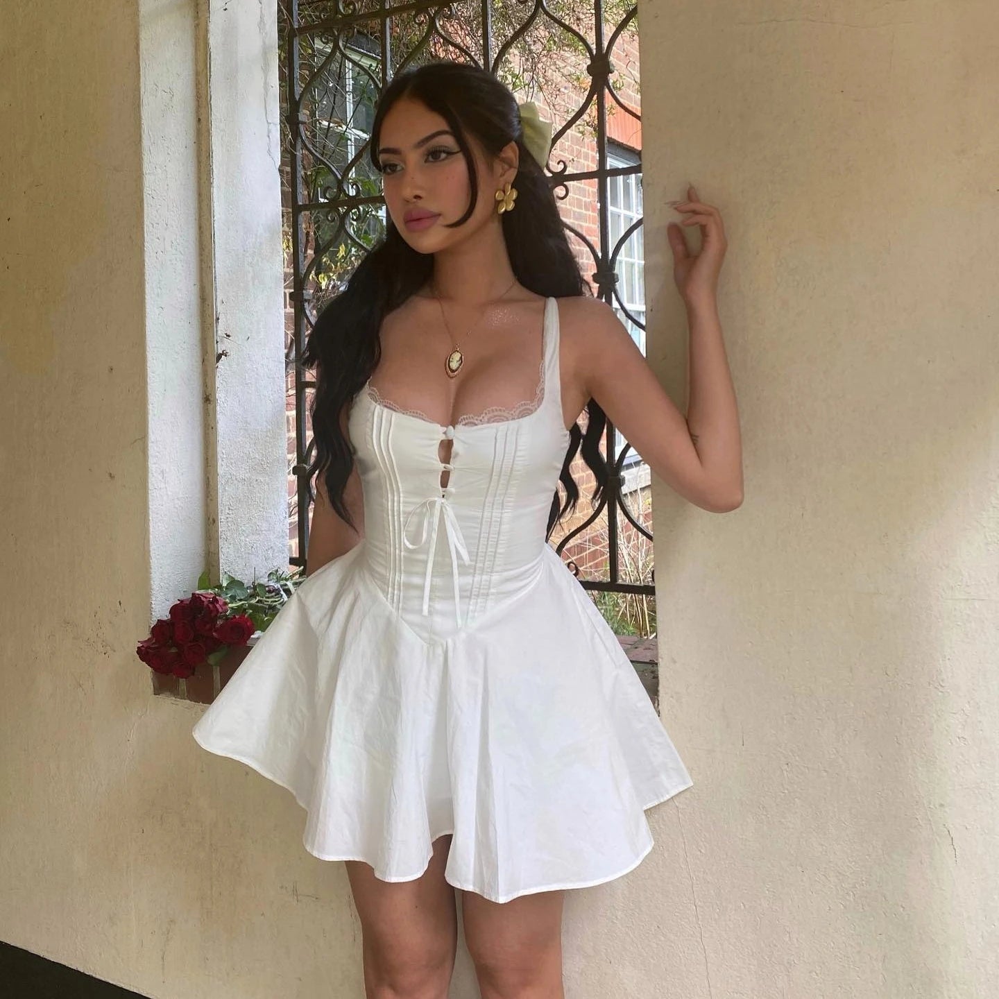 Mingmingxi Yellow Lace-Up Summer Dress