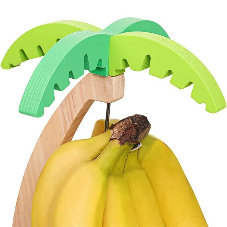 BananaLeaf™ Wooden Hanging Fruit Rack – Decorative Vertical Kitchen Storage with Hook