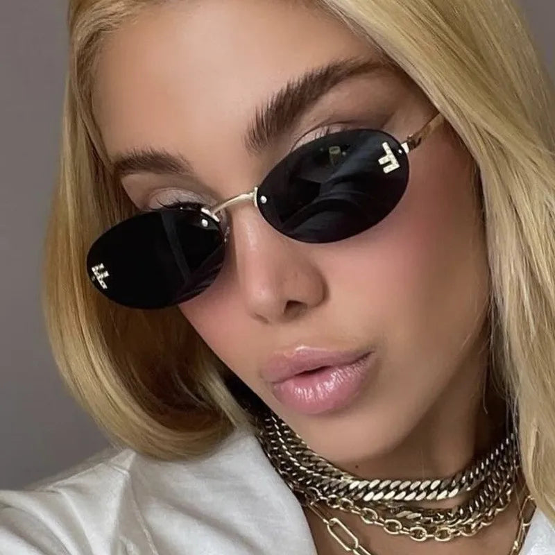 Finesse™ Diamond Oval Sunglasses – Men’s Luxury Rimless “F” Design Car & Fashion Shades