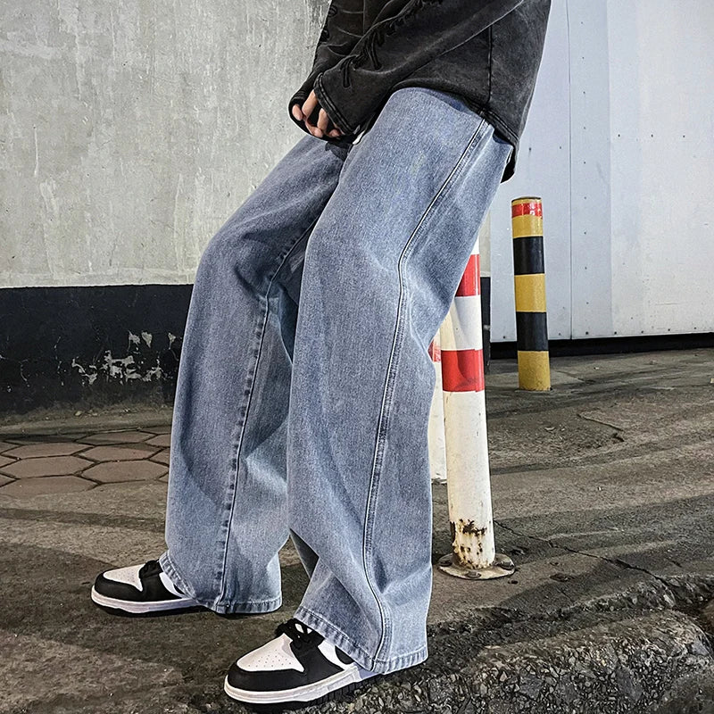 Korean Streetwear Wide-Leg Jeans for Men – 2024 Loose Fit Denim