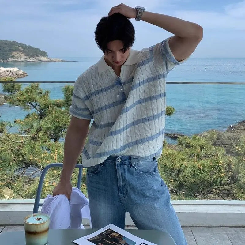 Seoul Street™ Unisex Retro Stripe Polo