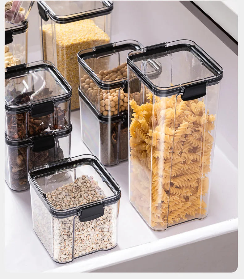 GrainGuard™ Kitchen Storage Jars – Large Plastic Airtight Organizer Set for Pantry & Seasonings