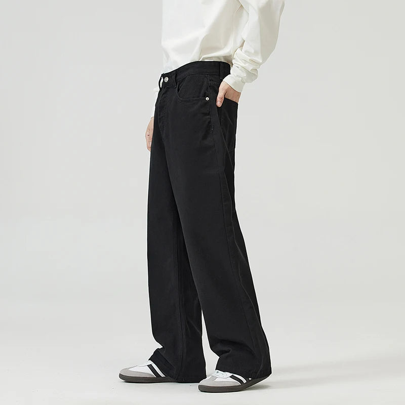Men’s Relaxed Fit Cotton Jeans – Soft Korean-Style Casual Trousers