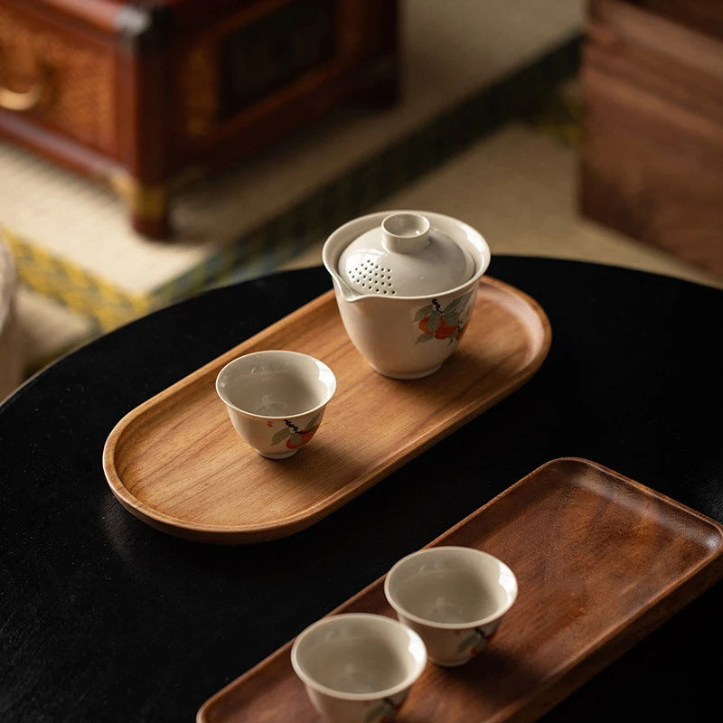 Elegant Japanese-Style Wooden Tableware Tray – Round & Rectangle Snack, Dessert, and Tea Serving Board
