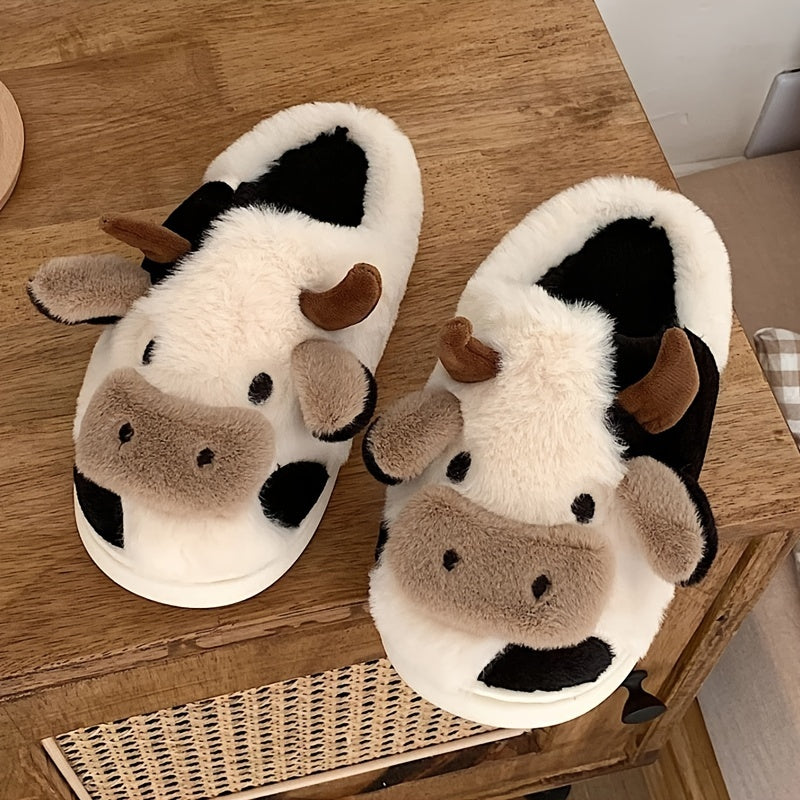 MooMelt™ Fluffy Cow Slippers – Cute Plush Winter