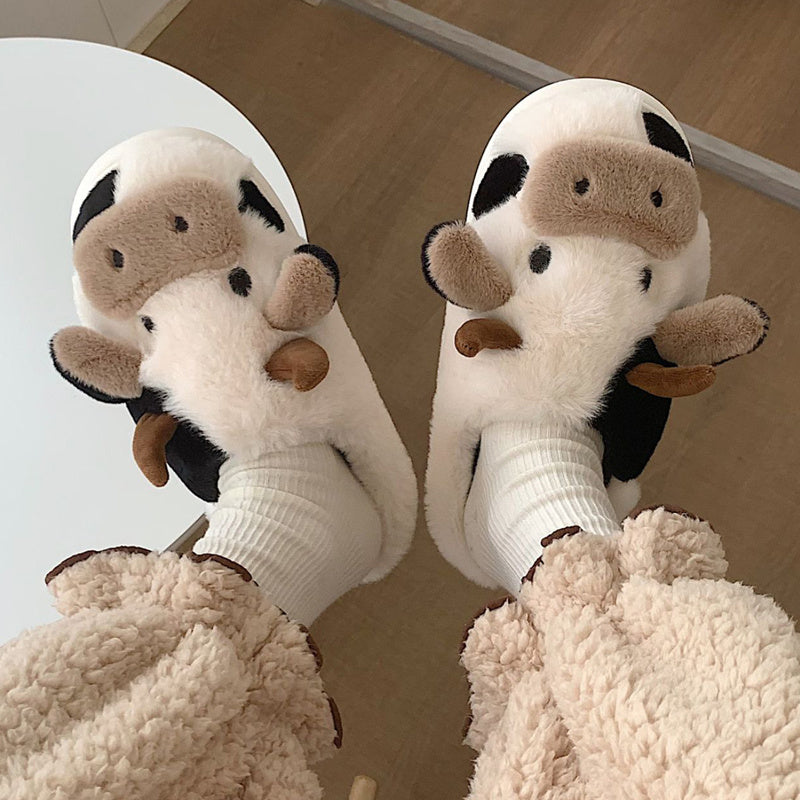 MooMelt™ Fluffy Cow Slippers – Cute Plush Winter