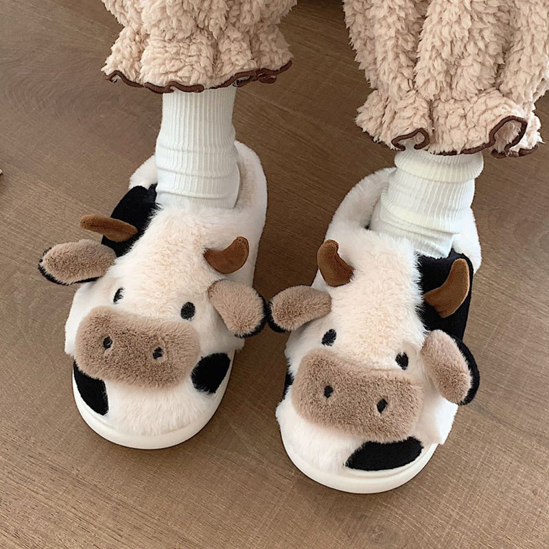 MooMelt™ Fluffy Cow Slippers – Cute Plush Winter