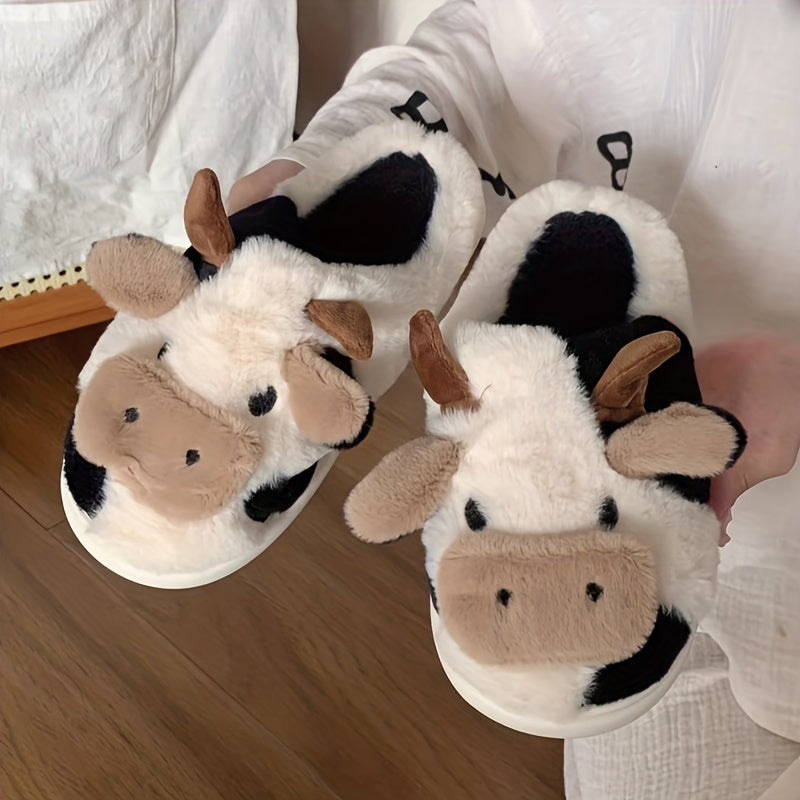MooMelt™ Fluffy Cow Slippers – Cute Plush Winter